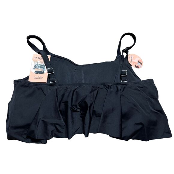 SHAPERMINT Swim Ruffled Bikini Top Removable Padding Adjustable Black NWT Large - Picture 3 of 6